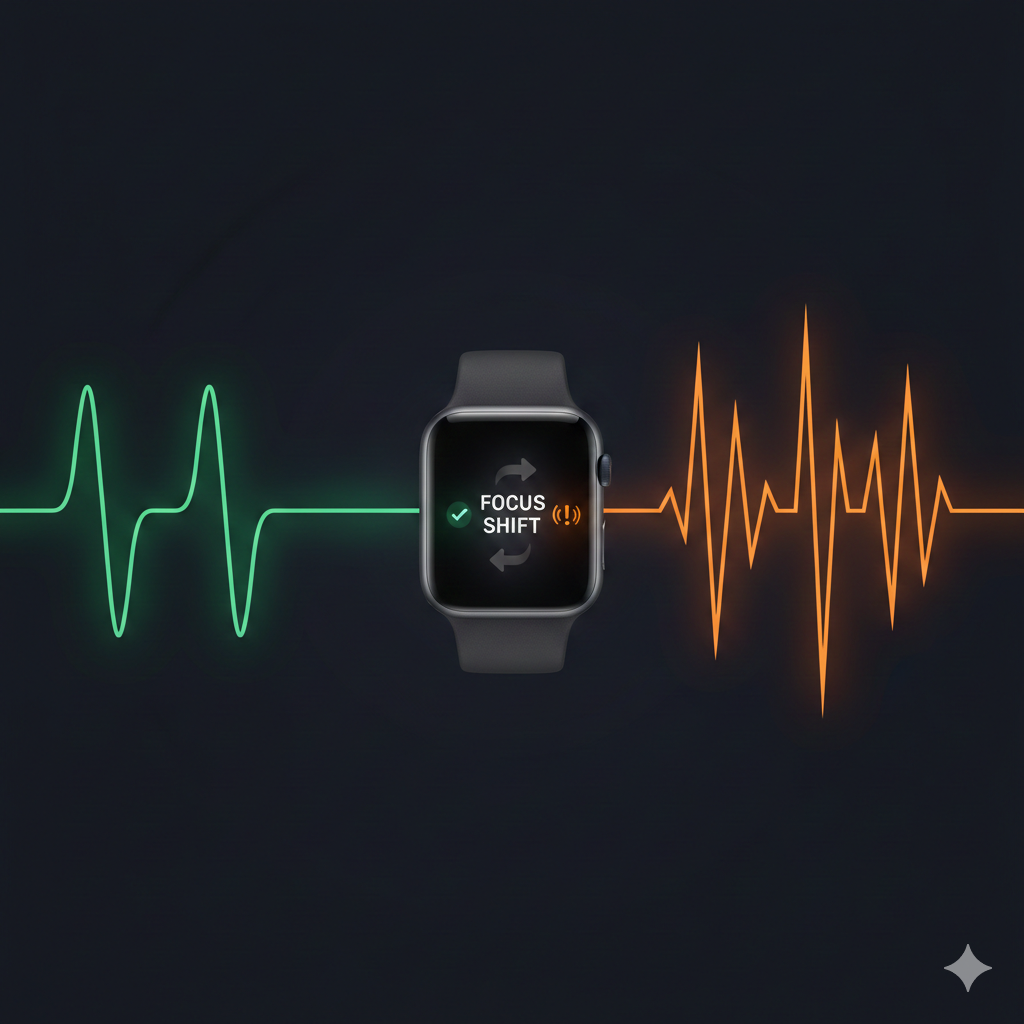 Apple Watch displaying focus status during a work session