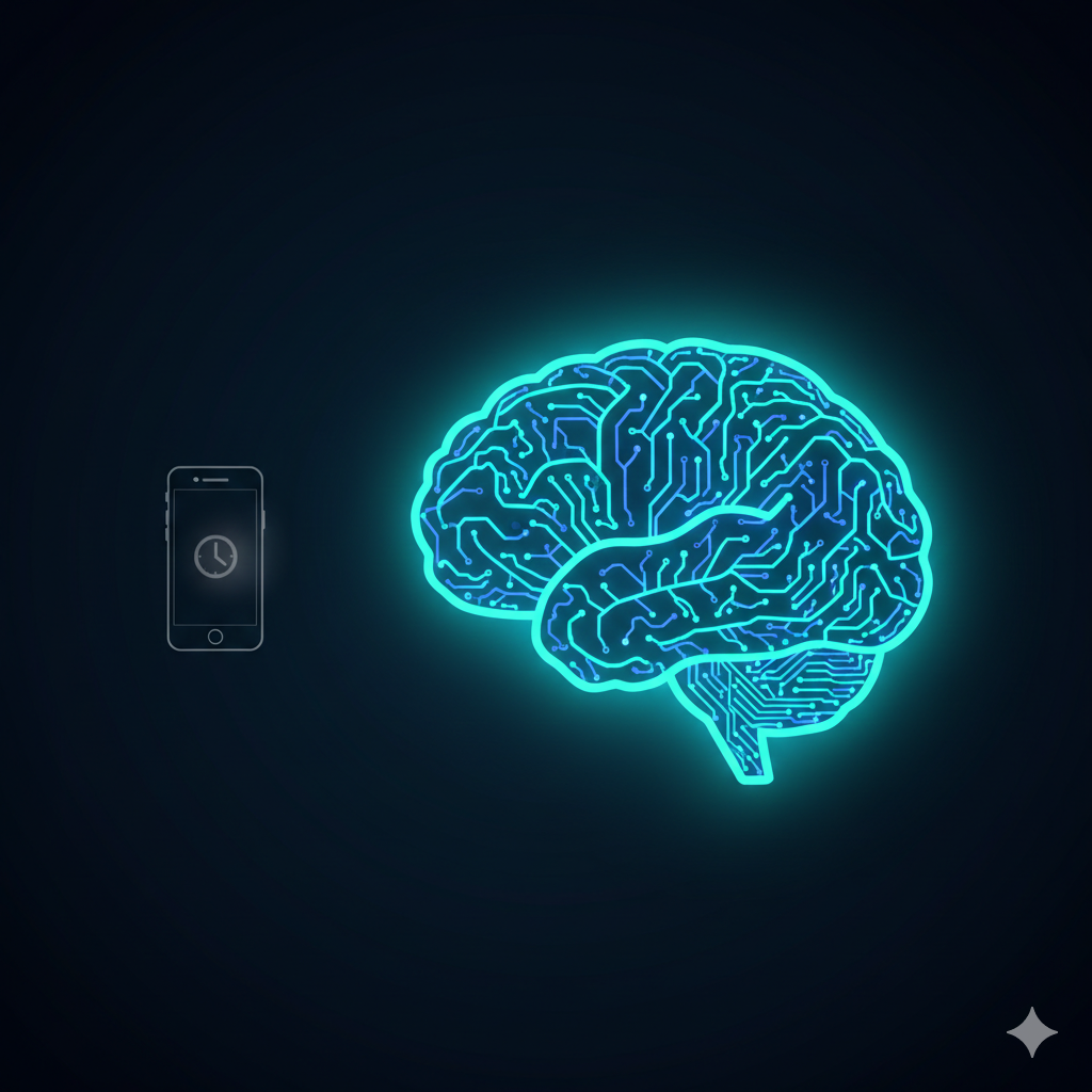 Phone screen showing time versus brain showing attention capacity